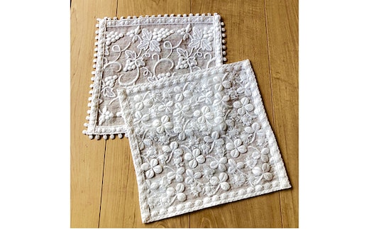 白いタオルレースハンカチ２枚組 民芸品 工芸品 小物 雑貨 ファッション 刺繍 