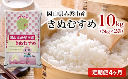米 2025年産 定期便 4ヶ月 きぬむすめ 10kg（5kg×2袋）岡山県赤磐市産 精米 白米 こめ お米 特Aランク 4カ月 4回 