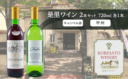 是里 ワイン 果実酒 キャンベル赤 甲州 720ml 各1本 岡山 赤磐市 お酒