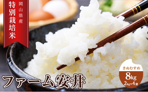 お米 【2025年11月～発送予定】 特別栽培米 きぬむすめ 8kg (2kg×4袋) 米 白米 岡山県産 ファーム安井 精米 ライス ご飯 おにぎり お弁当 和食 主食 国産 炭水化物 直送 産地直送 粘り強い ふっくら 柔らかい