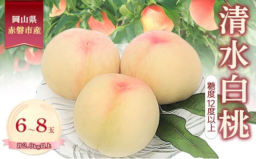 桃 2026年 数量限定 清水白桃 糖度12度以上 6-8玉 計2.0kg以上 岡山県 赤磐市産