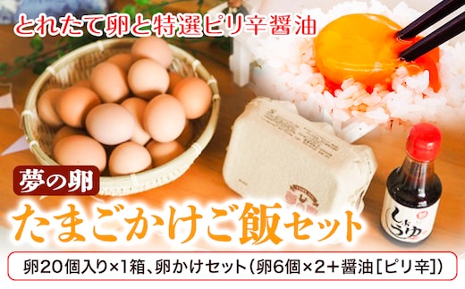 卵 夢の卵 赤玉 卵かけご飯セット 20個 + 12個 ピリ辛 醤油 1本《90日以内に出荷予定(土日祝除く)》株式会社めぐみ 岡山県 浅口市 送料無料 たまご 6個 × 2セット 卵かけごはん---124_88_90d_23_14500_s---