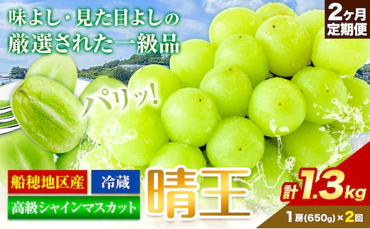【2026年先行予約】高級 シャインマスカット 2ヶ月 定期便 ぶどう 晴王 1房650g×2ヶ月 計1.3kg 岡山県産 《9月上旬-10月末頃出荷》 ハレノフルーツ マスカット 送料無料 岡山県 浅口市 フルーツ 果物 贈り物 ギフト 国産 岡山県産【配送不可地域あり】（北海道・沖縄・離島）---124_c1970_25_42000_650g_tei---