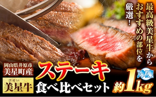 ステーキ 美星牛 食べ比べセット 約1kg 美星ミート《30日以内に発送予定(土日祝除く)》岡山県 浅口市 ステーキ肉 牛肉 牛 厳選 霜降り 冷凍 食べ比べ セット 送料無料---124_f1529_30d_23_50000_s---