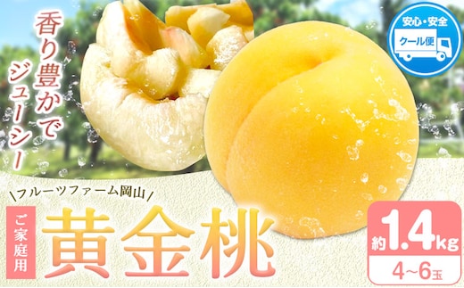 【2026年先行予約】桃 黄金桃 ご家庭用 選べる内容量 1.4kg (4～6玉) フルーツファーム岡山《2026年8月中旬-8月末頃出荷》岡山県 浅口市 送料無料 フルーツ モモ 果物 青果 旬 国産 岡山県産【配送不可地域あり】（北海道・沖縄・離島）---124_c1902_8b8m_25_11000_1400g---