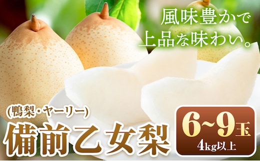 【先行予約】梨 なし 乙女梨 6~9玉 4kg 以上 石原果樹園 フルーツ 果物 新鮮 《11月中旬-12月下旬頃より発送予定》岡山県 浅口市 果物 フルーツ 梨 鴨梨 備前乙女梨 ヤーリー---124_3191_11b12c_25_35000_4kg---