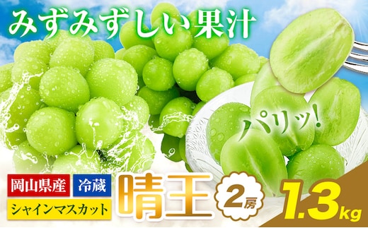 【2026年先行予約】ぶどう シャインマスカット 晴王 2房 1.3kg 岡山県産《2026年9月上旬-10月末頃出荷(土日祝除く)》 ハレノフルーツ マスカット 送料無料 岡山県 浅口市 フルーツ 果物 贈り物 ギフト 国産 岡山県産 くだもの 青果物 【配送不可地域あり】（北海道・沖縄・離島）---124_c1947_9a10m_25_31000_1300g---