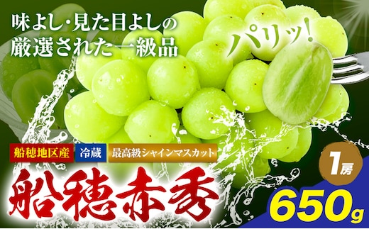 【2026年先行予約受付】最高級 シャインマスカット ぶどう 船穂赤秀 1房 650g 岡山県産《2026年9月上旬-10月末頃出荷(土日祝除く)》 ハレノフルーツ マスカット 送料無料 岡山県 浅口市 フルーツ 果物 贈り物 ギフト 国産 岡山県産【配送不可地域あり】（北海道・沖縄・離島）---124_c1963_9a10m_25_23500_650g---