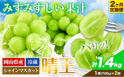 ぶどう 2ヶ月 定期便 [2026年先行予約] シャインマスカット 晴王 約700g 岡山県産《9月上旬-10月末頃出荷(土日祝除く)》 ハレノフルーツ マスカット 送料無料 岡山県 浅口市 フルーツ 果物 贈り物 ギフト 国産 岡山県産【配送不可地域あり】（北海道・沖縄・離島）---124_c1954_25_35000_sep2_tei---