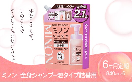ミノン全身シャンプー泡タイプ詰替用 840ml 定期便 6回 第一三共ヘルスケア《2週間程度で出荷(土日祝除く)》岡山県 浅口市 シャンプー 赤ちゃん 子ども 泡 送料無料---124_3482tei_30d_25_45000l_1k---