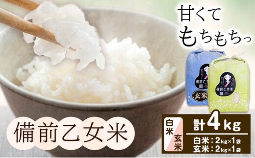 米 こめ コメ 備前乙女米 白米 玄米 計4kg 石原果樹園《30日以内に出荷予定（土日祝除く）》岡山県 浅口市 ご飯 お米 国産 岡山県産 送料無料---124_3732_30d_25_13500_2hg---