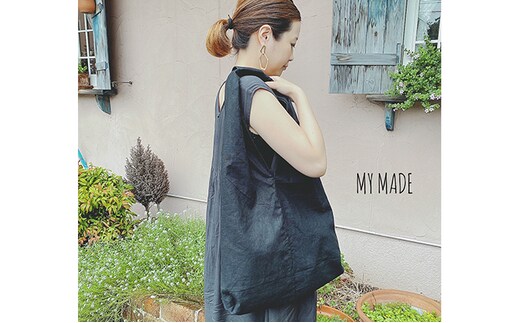 『素材を楽しむ』エコバッグ （ブラック） ファッション カバン 雑貨 日用品 