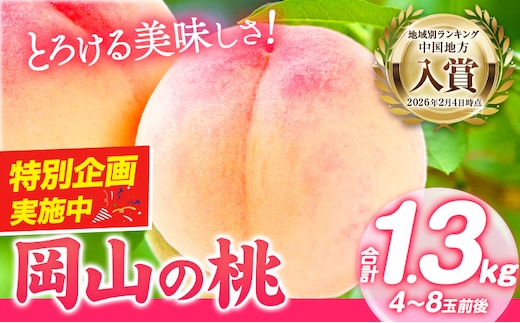 桃 もも 岡山の桃 約1.3kg 4～8玉前後 《最短翌日発送！1-5営業日以内に出荷（土日祝除く）》 岡山県 矢掛町 厳選出荷 白桃 黄桃 はなよめ 日川白鳳 白鳳 清水白桃 おかやま夢白桃 川中島白桃 白皇 黄金桃 果物 フルーツ 桃---yakage_loc_21_h---
