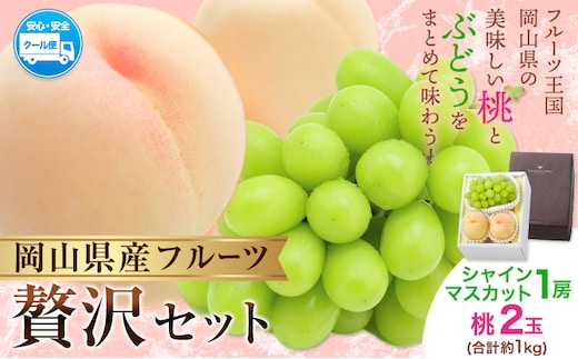【2026年発送先行予約】桃・シャインマスカット詰め合わせ 約1kg クール便 冷蔵便 桃 もも 葡萄 ブドウ ぶどうシャインマスカット マスカット フルーツ セット 先行予約 晴れの国おかやま館 《2026年8月下旬-9月中旬頃出荷》 フルーツ 果物 果実 岡山県 矢掛町---ofn_chokms_h8_25_19500_10---