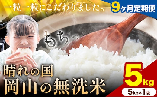 【9ヶ月定期便】晴れの国岡山の無洗米 5kg (5kg×1袋) 岡山県産 無洗米 無洗 米 矢掛町《申し込み翌月から発送》米 コメ---ofn_homtei_25_1035000_mo9num1---