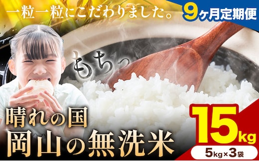 【9ヶ月定期便】晴れの国岡山の無洗米 15kg (5kg×3袋) 岡山県産 無洗米 無洗 米 矢掛町《申し込み翌月から発送》米 コメ---ofn_homtei_25_3015000_mo9num1---