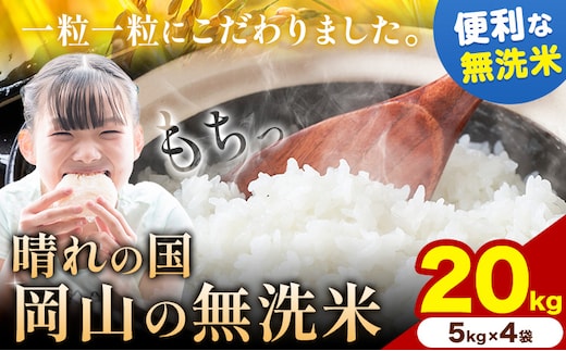 【速攻出荷！】すぐ届く！ 晴れの国岡山の無洗米 20kg (5kg×4袋) 岡山県産 無洗米 無洗 米 矢掛町《7-14営業日以内に出荷(土日祝除く)》米 コメ---ofn_hom_wx_25_46500_20---