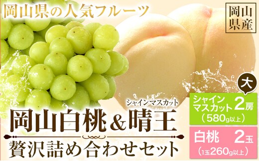 岡山白桃 & シャインマスカット（晴王）セット 大【配送不可地域あり】 《7月上旬-8月中旬頃出荷》 岡山県 矢掛町 桃 白桃 もも 岡山白桃 シャインマスカット マスカット ぶどう 晴王---osy_chbf32_ae7_26_41000_ls---