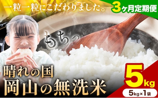 【3ヶ月定期便】晴れの国岡山の無洗米 5kg (5kg×1袋) 岡山県産 無洗米 無洗 米 矢掛町《申し込み翌月から発送》米 コメ---ofn_homtei_25_34500_mo3num1---
