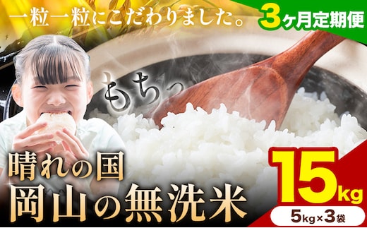 【3ヶ月定期便】晴れの国岡山の無洗米 15kg (5kg×3袋) 岡山県産 無洗米 無洗 米 矢掛町《申し込み翌月から発送》米 コメ---ofn_homtei_25_1005000_mo3num1---