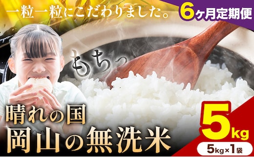 【6ヶ月定期便】晴れの国岡山の無洗米 5kg (5kg×1袋) 岡山県産 無洗米 無洗 米 矢掛町《申し込み翌月から発送》米 コメ---ofn_homtei_25_69000_mo6num1---