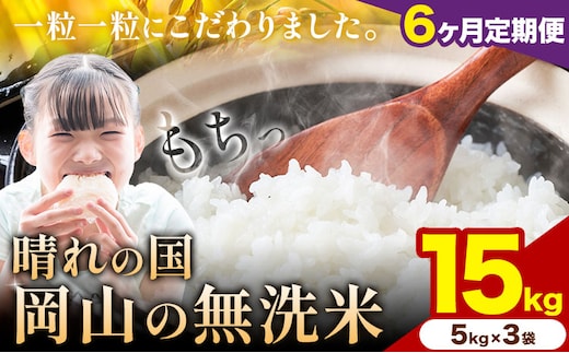 【6ヶ月定期便】晴れの国岡山の無洗米 15kg (5kg×3袋) 岡山県産 無洗米 無洗 米 矢掛町《申し込み翌月から発送》米 コメ---ofn_homtei_25_201000_mo6num1---