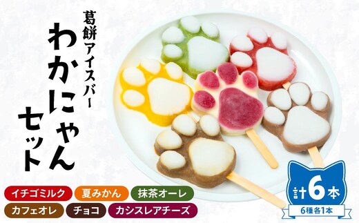 葛餅アイスバー わかにゃんセット（6本入り）｜アイス アイスバー 葛餅 くず餅 葛餅アイス フルーツアイス スイーツ お取り寄せスイーツ ギフト 詰め合わせ 抹茶 チョコ 岡山県 鏡野町