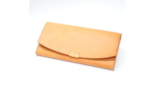 イタリアンオイルレザーを使ったフラップ長財布 ナチュラルカラー 革製品 ハンドメイド クラフト