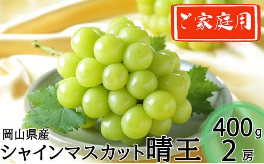ご家庭用 シャインマスカット 晴王 約400g×2房 計約800g 【2026年8月下旬~11月下旬迄発送】 岡山 種無し 種なし マスカット 果物 くだもの フルーツ ぶどう ブドウ 葡萄 冷蔵