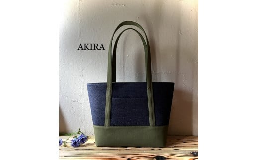 【AKIRAオリジナル】【マツコの知らない世界 で紹介されました!】大きなトートバッグ レディスショルダータイプ 濃紺デニム×カーキ帆布 A4対応 大きい 大容量 軽量 軽い 横型 日本製 キャンバス 肩掛け 通勤 通学 上質 カジュアル オシャレ シンプル レディース カバン 鞄 バック