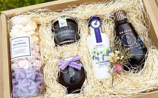 ブルーベリー農家のギフトセット / 5種 飲む酢 ソース ジャム ハイブッシュブルーベリージャム メレンゲ菓子