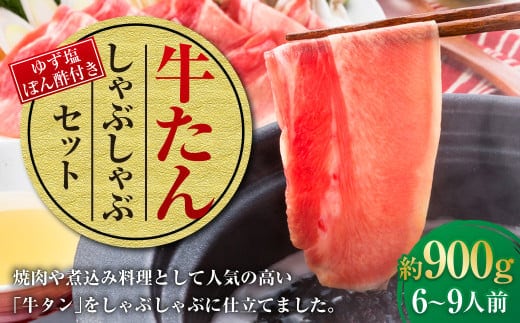 牛たんしゃぶしゃぶセット 約900g(ゆず塩ぽん酢付き)牛たん 牛タン 牛肉 しゃぶしゃぶ 鍋 冷凍 岡山県