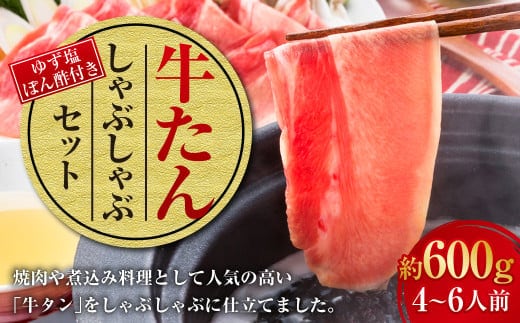 牛たんしゃぶしゃぶセット 約600g(ゆず塩ぽん酢付き) 牛たん 牛タン 牛肉 しゃぶしゃぶ 鍋 冷凍 岡山県
