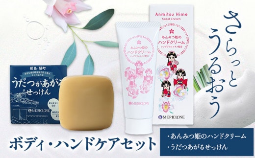 ハンドクリーム 石鹸 ボディ・ハンドケアセット 《30日以内に出荷予定(土日祝除く)》株式会社 河野メリクロン 蘭 ラン 洋ラン うだつがあがるせっけん あんみつ姫のハンドクリーム 送料無料 徳島県 美馬市 st-p---tsm_mrkn3_30d_23_9500_1set---