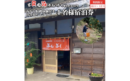 古民家民泊ぶんぶく 4名様宿泊券 田舎暮らし＋みかん収穫体験付きプラン