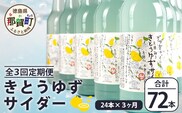 【定期便3回】きとうゆずサイダー 340ml 24本入りセット×3回 計72本［徳島県 那賀町 きとうゆず 木頭ゆず 木頭柚子 ゆず ユズ 柚子 サイダー 飲料水 炭酸水 炭酸飲料 ドリンク 炭酸ジュース ソフトドリンク］【OM-124】