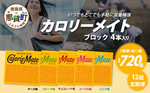 ≪12回定期便：合計720箱≫ カロリーメイト ブロック 4本入り 5種類 各12箱 計60箱【大塚製薬 定期便 チョコ バニラ メープル チーズ フルーツ 5大栄養素 徳島県 那賀町 非常食 常備食 災害 新生活 備蓄 長期保存 栄養食】MS-2-12