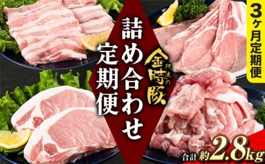 【3ヶ月定期便】阿波の金時豚 4種 合計約2.8kg 詰合せ セット アグリガーデン 《お申込み月の翌月から出荷開始》 ブランド豚 豚肉 肉 ロース 豚バラ スライス 切り落とし 送料無料 徳島県 上板町 st-p---tsk_fagrg19tei_24_39000_mo3num1---