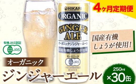 【4ヶ月定期便】 ジンジャーエール 250ml×30缶 光食品株式会社 定期 計4回お届け 《お申込み月の翌月から出荷開始》 徳島県 上板町 ジュース 炭酸水 光食品 ジンジャーエール オーガニック 有機 st-p---tsk_hkrsk76tei_51000_mo4num1---