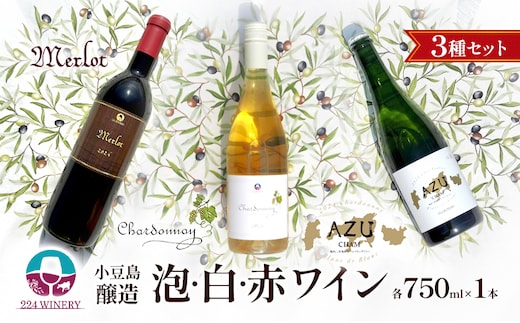 島醸造 3種セット【泡・白・赤ワイン】 小豆島醸造 日本ワイン お酒 酒 ワイン 赤ワイン 白ワイン スパークリングワイン 熟成 贈り物 ギフト 国産 香川 香川県 土庄 土庄町