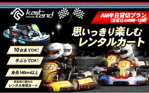 思いっきり楽しむレンタルカート AM半日貸切プラン(営業日AM9時～12時 10台まで) 体験 チケット レジャー サーキット レーシング 大人 子供 最高速度60～70km カートランド四国 
