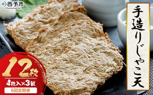 ＜手造り じゃこ天 12枚（4枚入×3袋）6回定期便＞ お魚 お惣菜 じゃこてん 天ぷら 魚肉 練り物 練り製品 小魚のすり身 珍味 おつまみ おかず お弁当 郷土料理 特産品 開洋 愛媛県 西予市【冷蔵】『2か月以内に第1回目を出荷』