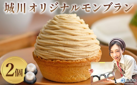 ＜城川オリジナルモンブラン 2個入り＞ 栗 スイーツ マロン 洋菓子 おかし ケーキ くり お試し 和栗ペースト クリーム 渋皮煮 スポンジ チーズアパレイユ タルト メニークエスト 愛媛県 西予市【冷凍】