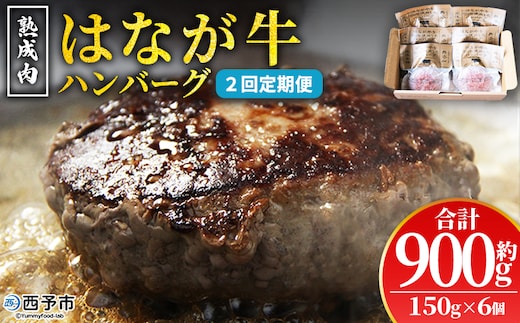 ＜熟成肉 はなが牛ハンバーグ 6個（1個150g）2回定期便＞ 肉 お肉 牛肉 牛 ビーフ 牛100％ 肉加工品 お惣菜 洋食 おかず 弁当 ランチ ディナー 国産 小分け 個包装 簡単調理 特産品 ゆうぼく 愛媛県 西予市【冷凍】『2か月以内に第1回目を出荷予定』