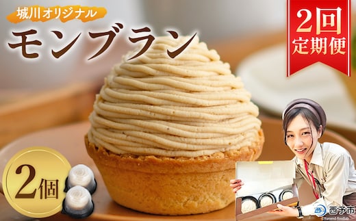 ＜城川オリジナルモンブラン 2個入り【2回定期便】＞ 栗 スイーツ マロン 洋菓子 おかし ケーキ くり お試し 和栗ペースト クリーム 渋皮煮 スポンジ チーズアパレイユ タルト メニークエスト 愛媛県 西予市【冷凍】『3か月以内に順次出荷予定』ふるさと納税モンブラン