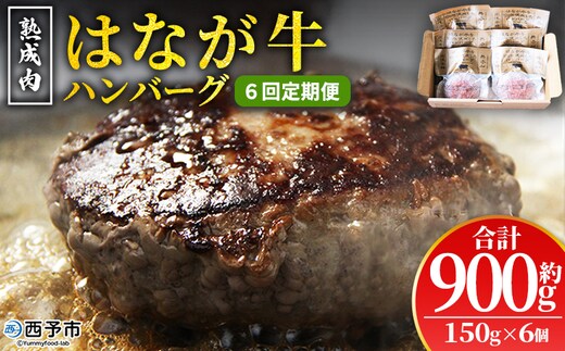 ＜熟成肉 はなが牛ハンバーグ 6個（1個150g）6回定期便＞ 肉 お肉 牛肉 牛 ビーフ 牛100％ 肉加工品 お惣菜 洋食 おかず 弁当 ランチ ディナー 国産 小分け 個包装 簡単調理 特産品 ゆうぼく 愛媛県 西予市【冷凍】『2か月以内に第1回目を出荷予定』