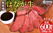 ＜熟成肉 はなが牛ローストビーフ 3袋（1袋200g）＞ 牛肉 牛 肉 ろーすとびーふ 国産 タレ付き 赤身 パーティー ディナー 丼 おつまみ おかず 加工品 特産品 小分け ブランド牛 ゆうぼく 愛媛県 西予市【冷凍】