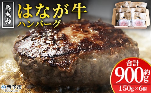 ＜熟成肉 はなが牛ハンバーグ 6個（1個150g）＞ 肉 お肉 牛肉 牛 ビーフ 牛100％ 肉加工品 お惣菜 洋食 おかず 弁当 ランチ ディナー 国産 小分け 個包装 簡単調理 特産品 ゆうぼく 愛媛県 西予市【冷凍】