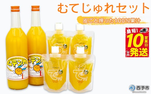 ＜むてじゅれセット（みかんジュース「ムテンカ」720ml×2本 じゅれ 2種×2個）MJ-2＞温州みかん ミカン 飲むゼリー あけはまシーサイドサンパーク 贈答用 愛媛県西予市【常温】『最短10営業日以内に順次発送予定』