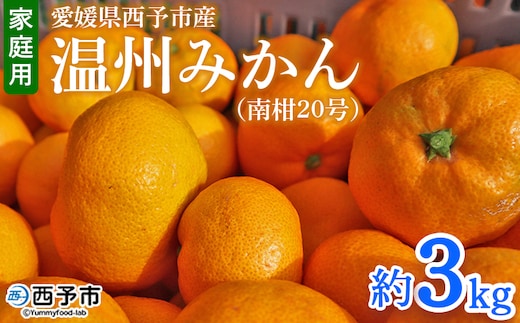 ＜愛媛県西予市産 温州みかん（南柑20号）家庭用 約3kg（サイズ不揃い・小傷あり）＞ 訳あり 果物 くだもの ミカン 柑橘 フルーツ 食べて応援 特産品 段畑みかん 愛媛県 西予市【常温】『2026年11月中旬～12月下旬頃迄に順次出荷予定』